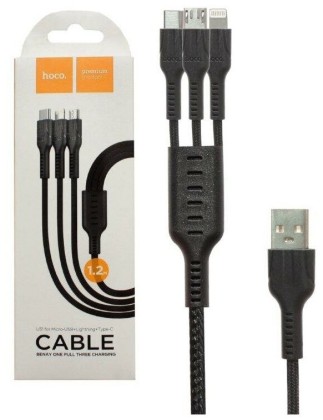 Usb Кабель-зарядка 3в1 Type-C-Lightning-Micro Hoco U31 1.2м черный