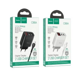Сетевое зар. устр. Hoco C86A с шнуром Micro 2USB, 2.4A белое