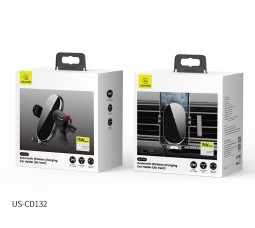 Держатель c беспроводной зарядкой в воздуховод Usams US-CD132 15W с зажимом черный
