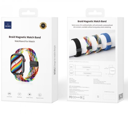 Плетёный ремешок Wiwu Braid Magnetic Watch Band для Apple Watch 42/44/45/49mm Rainbow Colorful