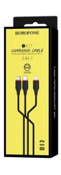 Usb Кабель-зарядка Borofone X17 3-in-1 Enjoy Lightning/Micro/Type-C 2.4A 1м силиконовый чёрный