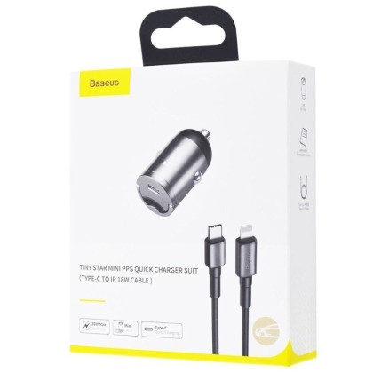 Автомобильное заряд. устр. Baseus Tiny Star Mini 1C кабель Lightning 30W (TZVCHX-0G) серое