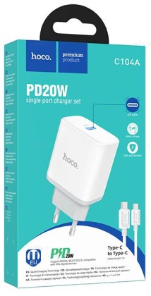 Сетевое зар. устр. Hoco C104A с шнуром Type-C на Type-C 1USB/1С PD3.0/QC3.0 20W/18W белое