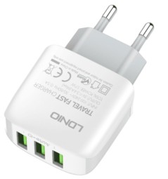 Сетевое зар. устр. LDNIO A3312 с шнуром Micro 3USB 17W белое