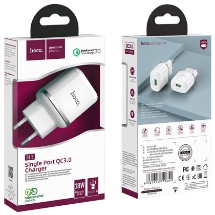 Сетевое зар. устр. Hoco N3 1USB QC3.0 3A 18W белое