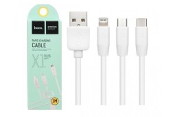 Usb Кабель-зарядка Hoco X1 Rapid 3in1 Lightning/Micro/Type-C 2.4A 1м силиконовый белый