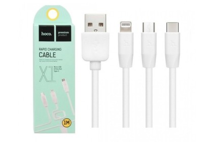 Usb Кабель-зарядка Hoco X1 Rapid 3in1 Lightning/Micro/Type-C 2.4A 1м силиконовый белый