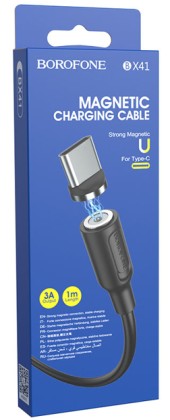 Usb Кабель-зарядка магнитный Type-C Borofone Amiable 3A 1м силиконовый черный