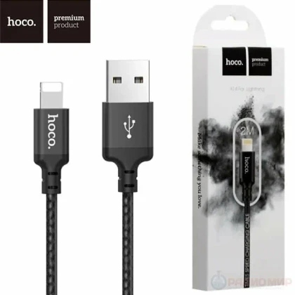 Usb Кабель-зарядка Lightning Hoco X14 Times speed 2A 2м в тканевой оплетке черный