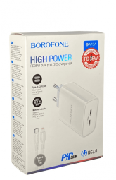 Сетевое зар. устр. Borofone BA73A с кабелем Type-C на Lightning 2C 35W белое