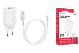 Сетевое зар. устр. Borofone BA37A с шнуром Micro 2USB 2,4A белое