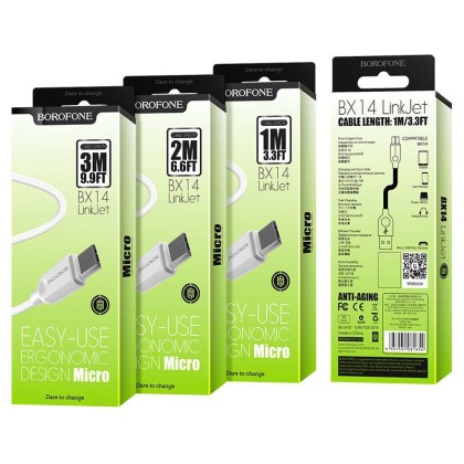 Usb Кабель-зарядка Micro Borofone BX14 LinkJet 2A 1м силиконовый белый