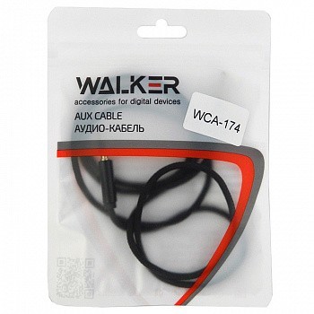 Аудиокабель AUX 3,5mm Walker WCA174 круглый текстильная обмотка черный