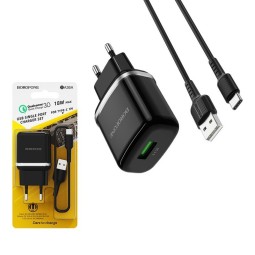 Сетевое зар. устр. Borofone BA36A с шнуром Type-C 1USB 3,0A черное