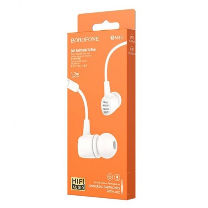 Наушники с микрофоном Borofone BM43 Remy 1.2м белые