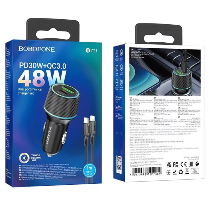 Автомобильное заряд. устр. Borofone BZ21 1USB/1C 30W черное