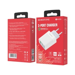 Сетевое зар. устр. Borofone BA40A 3USB QC3.0 18W белое
