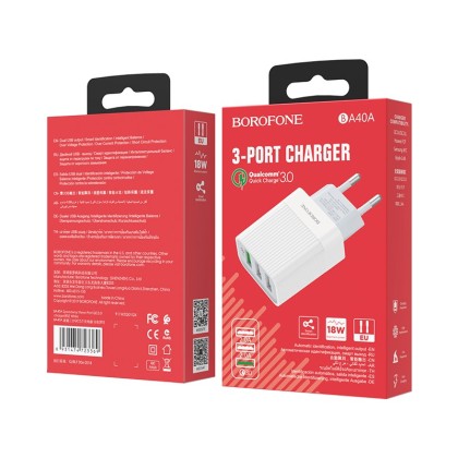 Сетевое зар. устр. Borofone BA40A 3USB QC3.0 18W белое