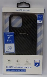 Накладка для i-Phone 13 Raigor MagSafe пластик под карбон чёрная