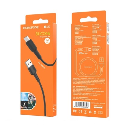 Usb Кабель-зарядка Micro Borofone BX30 Silicone 2.4A 1м силиконовый чёрный