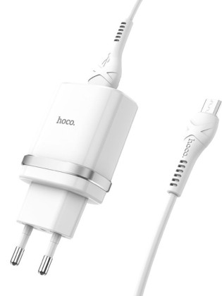 Сетевое зар. устр. Hoco C12Q с шнуром Micro 1USB QC3.0 2.4A белое