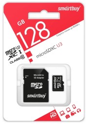 micro SDXC карта памяти Smartbuy 128GB Class10 U3 (с адаптером SD) (SB128GBSDU3-01)