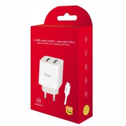 Сетевое зар. устр. Ubik UHS22C 2USB/1C 2A белое