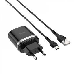 Сетевое зар. устр. Hoco C12Q с шнуром Type-C 1USB QC3.0 2.4A черное