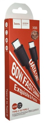 Usb Кабель-зарядка Type-C на Type-C Hoco X88 3.0A  60W 1M черный