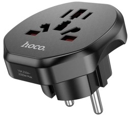 Сетевой переходник адаптер для евророзетки Hoco AC6 10А 250В черный