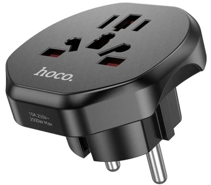 Сетевой переходник адаптер для евророзетки Hoco AC6 10А 250В черный