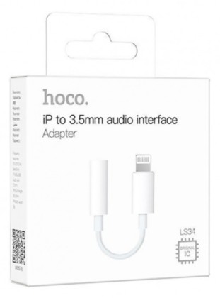 Кабель-переходник Hoco LS34 Lightning (папа) на AUX 3.5мм (мама) белый