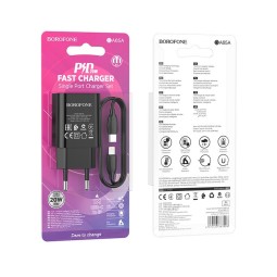 Сетевое зар. устр. Borofone BA65A с шнуром Type-C на Lightning 1C 20W черное