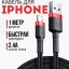 Usb Кабель-зарядка Lightning Baseus Cafule 1м в тканевой оплетке - черный/красный