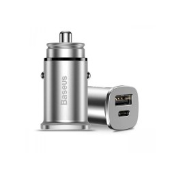 Автомобильное заряд. устр. Baseus Metal Circular 1USB/1C 30W серебристое