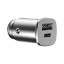 Автомобильное заряд. устр. Baseus Metal Circular 1USB/1C 30W серебристое