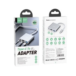 Кабель-переходник Hoco HB14 Type-C на HDMI/USB3.0/USB-C серебристый