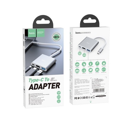 Кабель-переходник Hoco HB14 Type-C на HDMI/USB3.0/USB-C серебристый