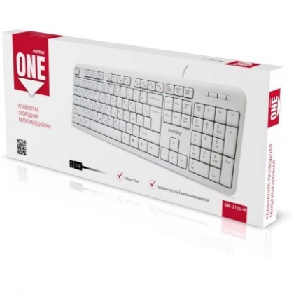 Клавиатура проводная Smartbuy ONE 210 USB/104+12 клавиш/1.5м, (SBK-210U-W) белая