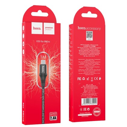 Usb Кабель-зарядка Micro Hoco X50 2.4A 1м в тканевой оплетке черный