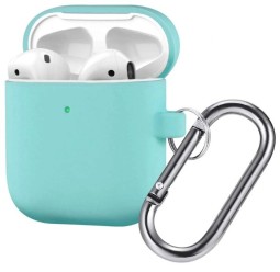 Силиконовый чехол для AirPods с карабином бирюзовый