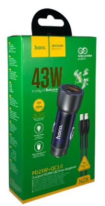 Автомобильное заряд. устр. Hoco NZ8 1USB/1C + кабель TC-L 18W/25W серый