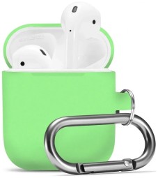 Силиконовый чехол для AirPods с карабином салатовый