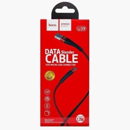 Usb Кабель-зарядка Micro Hoco U39 Slender 2.4A 1.2м плоский в нейлоновой оплётке красно-чёрный