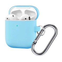 Силиконовый чехол для AirPods с карабином голубой