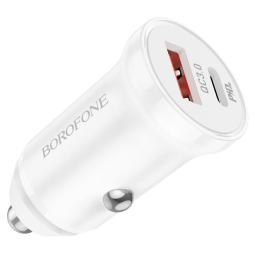 Автомобильное заряд. устр. Borofone BZ18A 1USB/1USB-C с кабелем T-C-T-C PD20W+QC3.0 белый