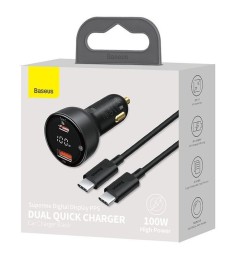 Автомобильное заряд. устр. Baseus Supreme Digital Disp 1USB 1С 100W с каб. T-C T-C(TZCCZX-01) черное