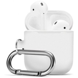 Силиконовый чехол для AirPods с карабином матово-белый
