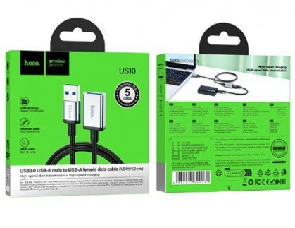 Кабель-переходник Hoco US10 USB (папа) на USB3.0 (мама) 5Gbps 0.5м черный