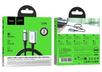 Кабель-переходник Hoco US10 Type-C (папа) на USB3.0 (мама) 5Gbps 0.5м черный